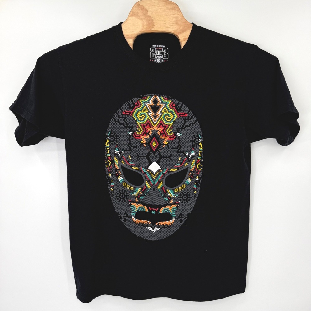 2 de 3 Caidas T-Shirt Men Large Black Lucha Libre‎ Mask Graphic Made in Mexico